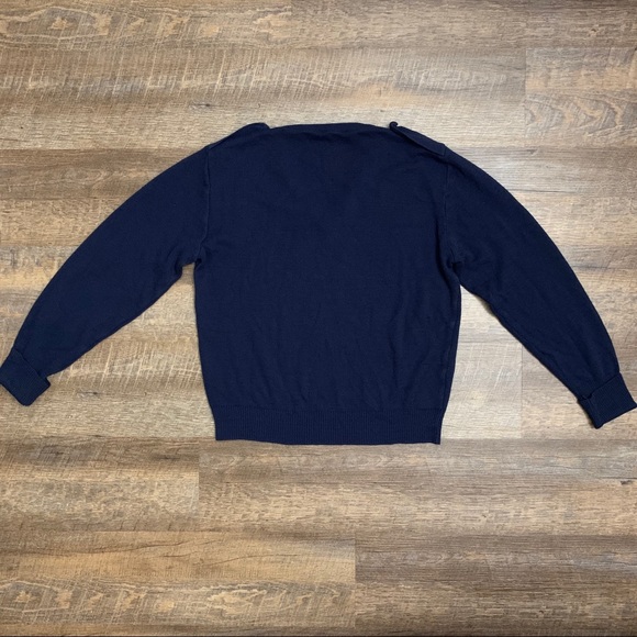 Navy Blue Long Sleeve V-Neck Sweater - Picture 3 of 7